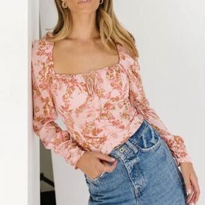 New $98 Free People Pink Flower Blouse Shirt‎ Size Small